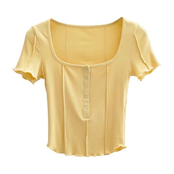 women's t-shirt soft cotton thin short sleeve summer single breasted bright line fashion high waist shirt, White
women's t-shirt soft cotton thin short sleeve summer single breasted bright line fashion high waist shirt, White