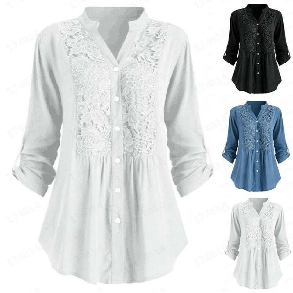 women's blouses & shirts elegant clothes women casual long sleeve button v neck lace floral tunic loose autumn solid color t-shirt, White
women's blouses & shirts elegant clothes women casual long sleeve button v neck lace floral tunic loose autumn solid color t-shirt, White