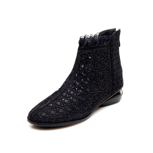 flat hollow net boots spring leather yarn rhinestone short single low-heeled soft-soled women's, Black
flat hollow net boots spring leather yarn rhinestone short single low-heeled soft-soled women's, Black