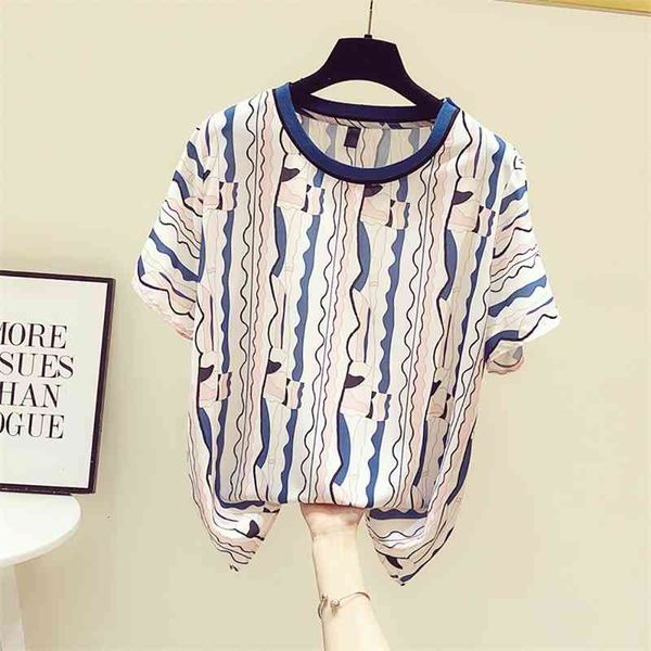 women's t-shirt fashion striped print short sleeve chiffon t shirt woman baggy -3xl large plus size summer clothes for women, White
women's t-shirt fashion striped print short sleeve chiffon t shirt woman baggy -3xl large plus size summer clothes for women, White