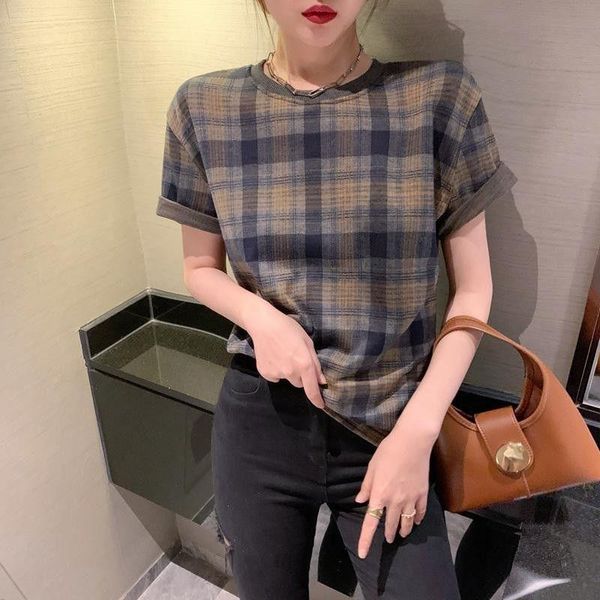 retro slim plaid t-shirt women's short sleeve korean fashion age reduction round neck loose spring jacket, White
retro slim plaid t-shirt women's short sleeve korean fashion age reduction round neck loose spring jacket, White