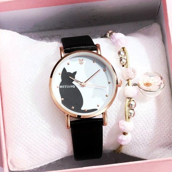 wristwatches fashion women watches bracelet set cat pattern black watch ladies casual leather strap wrist luxury quartz clock, Slivery;brown
wristwatches fashion women watches bracelet set cat pattern black watch ladies casual leather strap wrist luxury quartz clock, Slivery;brown