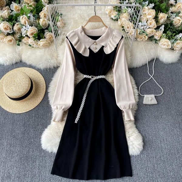 gentle wind dress women's spring 2021 design feeling contrast lapel slim long sleeve korean knitted casual dresses, Black;gray
gentle wind dress women's spring 2021 design feeling contrast lapel slim long sleeve korean knitted casual dresses, Black;gray