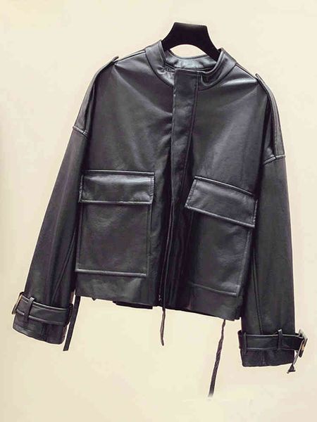 spring autumn punk sytyle faux leather jackets women pu o-neck casual pockets zipper basic windproof black coats 210513
spring autumn punk sytyle faux leather jackets women pu o-neck casual pockets zipper basic windproof black coats 210513