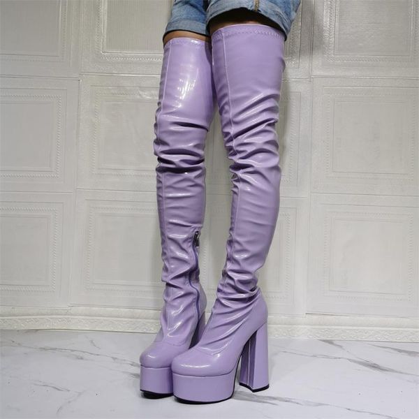 boots thick heel platform elastic over the knee thigh high boot purple patent leather fashion woman long botas mujer, Black
boots thick heel platform elastic over the knee thigh high boot purple patent leather fashion woman long botas mujer, Black
