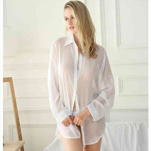 Oversize S-5xl Sexy Lingerie Blouse Women Home Boyfriend Style White Button Shirt Transparent Nighty Spring Summer Chiffon Tops
Oversize S-5xl Sexy Lingerie Blouse Women Home Boyfriend Style White Button Shirt Transparent Nighty Spring Summer Chiffon Tops