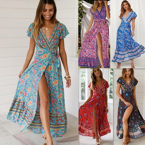 party dresses 2021 women bohemian long dress v-neck wrap high split tunic short sleeve floral print lady beach, White;black
party dresses 2021 women bohemian long dress v-neck wrap high split tunic short sleeve floral print lady beach, White;black
