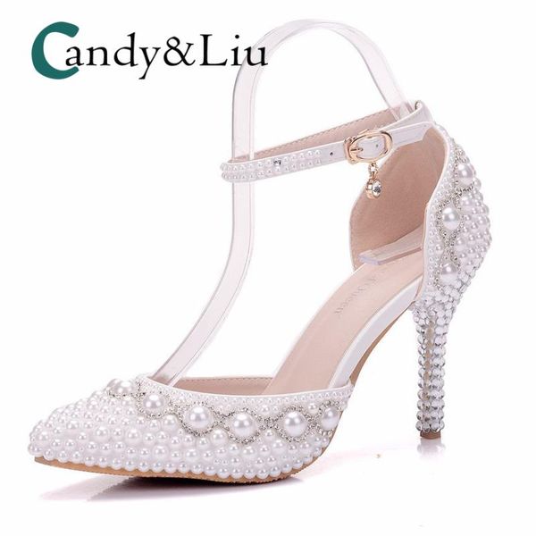 white pearl crystal pumps pointed toe super high heel women shoes ankle strap thin sandals for party banquet bridesmaid, Black
white pearl crystal pumps pointed toe super high heel women shoes ankle strap thin sandals for party banquet bridesmaid, Black