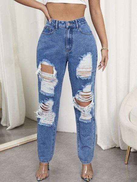 sxy zipper fly ripped jeans i4sp#, Blue