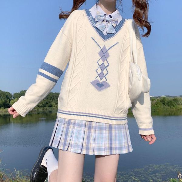 clothing sets 2021 japanese wear jk sweater loose v-neck long sleeve student knitted women pullover school girl uniform, White
clothing sets 2021 japanese wear jk sweater loose v-neck long sleeve student knitted women pullover school girl uniform, White