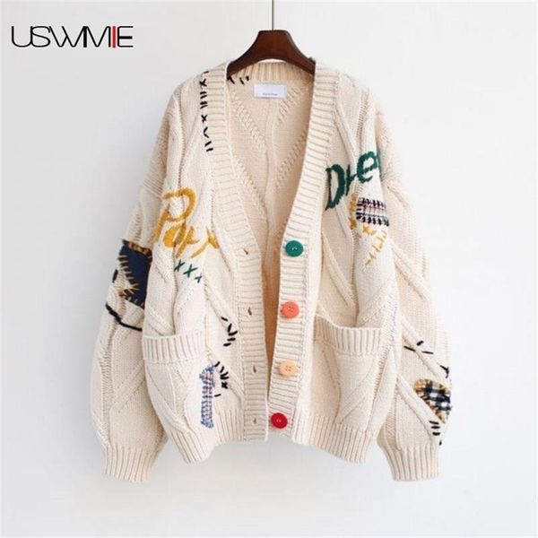 cardigan women autumn winter outwear lazy sweater embroidery long sleeve v-neck single-breasted warm fashion loose lady coat 210914, White;black
cardigan women autumn winter outwear lazy sweater embroidery long sleeve v-neck single-breasted warm fashion loose lady coat 210914, White;black