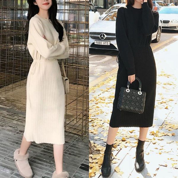 women elegant color knitted sweater dress female casual long sleeve pleated dresses, Black;gray
women elegant color knitted sweater dress female casual long sleeve pleated dresses, Black;gray