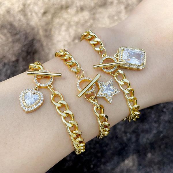 charm bracelets ot buckle cuban chain bracelet for women fashion square diamond heart star zircon crystal charms jewelry, Golden;silver
charm bracelets ot buckle cuban chain bracelet for women fashion square diamond heart star zircon crystal charms jewelry, Golden;silver