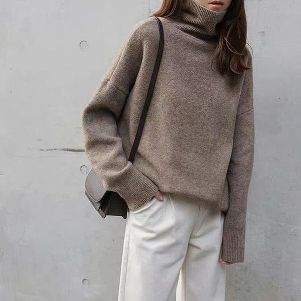 women's sweaters turtle neck sweater women korean style loose warm knitted pullover 2021 winter outwear female jumpers, White;black
women's sweaters turtle neck sweater women korean style loose warm knitted pullover 2021 winter outwear female jumpers, White;black