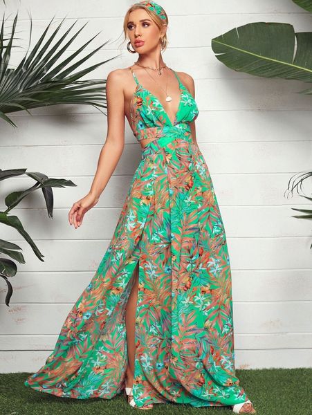 plunging neck crisscross tie back split tropical print maxi dress 17qq#, Black;gray
plunging neck crisscross tie back split tropical print maxi dress 17qq#, Black;gray