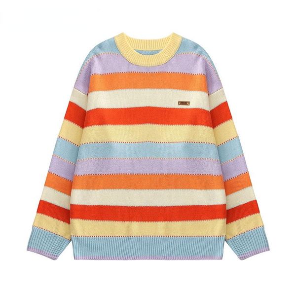 men's sweaters autumn harajuku streetwear rainbow stripe knitted jumpers sweater hip hop casual loose mens fashion knittwear, White;black
men's sweaters autumn harajuku streetwear rainbow stripe knitted jumpers sweater hip hop casual loose mens fashion knittwear, White;black