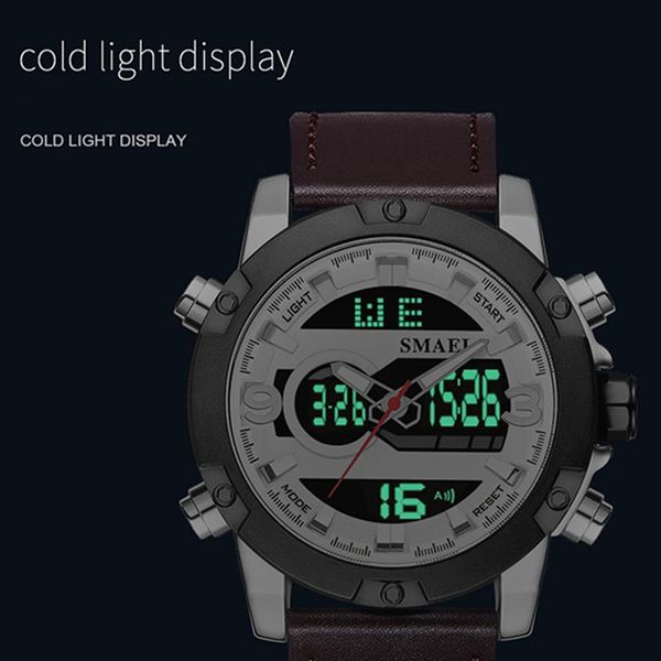 men's watch dual display men leather alloy steel case military waterproof wristwatch mens digital montre homme 2021 wristwatches, Slivery;brown
men's watch dual display men leather alloy steel case military waterproof wristwatch mens digital montre homme 2021 wristwatches, Slivery;brown