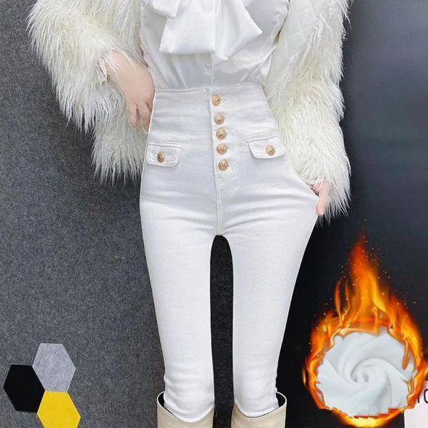 women's jeans 2021 autumn gold single row button high waist skinny plus velvet white denim women fashion stretch trousers pencil pants, Blue
women's jeans 2021 autumn gold single row button high waist skinny plus velvet white denim women fashion stretch trousers pencil pants, Blue