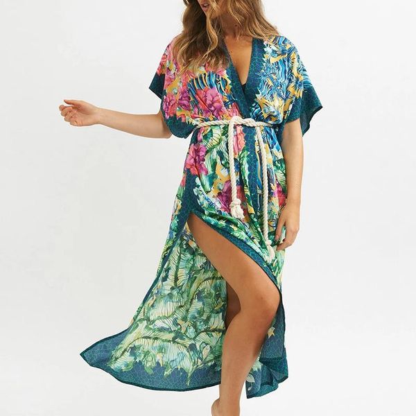 women's swimwear tunic floral print beach cover up string belt brazilian long cardigan short sleeves beachwear women 2021 cover-ups, White;black
women's swimwear tunic floral print beach cover up string belt brazilian long cardigan short sleeves beachwear women 2021 cover-ups, White;black