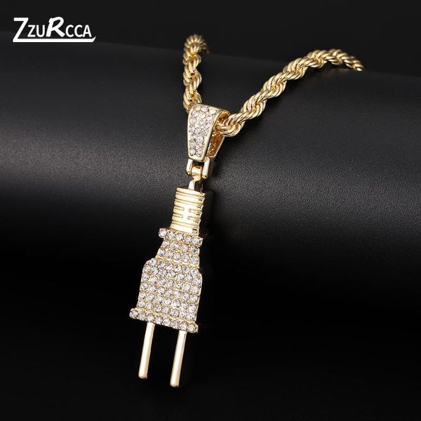 chains iced out unique plug shape pendant necklace gold tennis chain crystal for women charm gift collares de moda 2021, Silver 
chains iced out unique plug shape pendant necklace gold tennis chain crystal for women charm gift collares de moda 2021, Silver