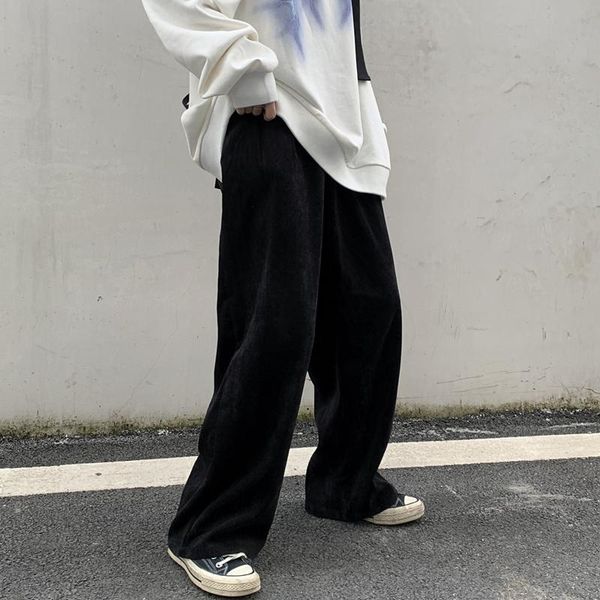oversized high waist pants men casual wide leg corduroy trousers vintage elastic men's, Black 
oversized high waist pants men casual wide leg corduroy trousers vintage elastic men's, Black