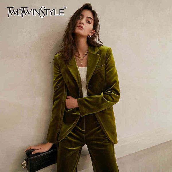 twotwinstyle casual velour suits for women lapel long sleeve blazer wide leg straight pants solid two piece set female fall 210517, White
twotwinstyle casual velour suits for women lapel long sleeve blazer wide leg straight pants solid two piece set female fall 210517, White