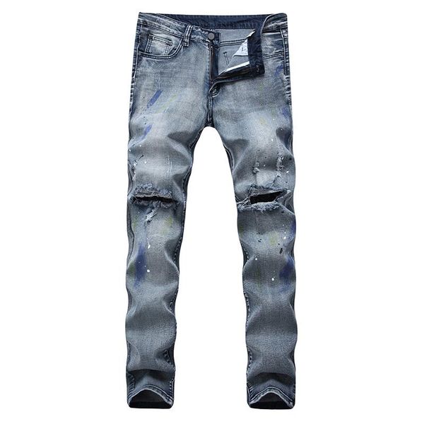 men's jeans high-elastic men skinny biker destroyed frayed fit ripped denim pencil pants hip hop streetwear male straight trousers, Blue
men's jeans high-elastic men skinny biker destroyed frayed fit ripped denim pencil pants hip hop streetwear male straight trousers, Blue