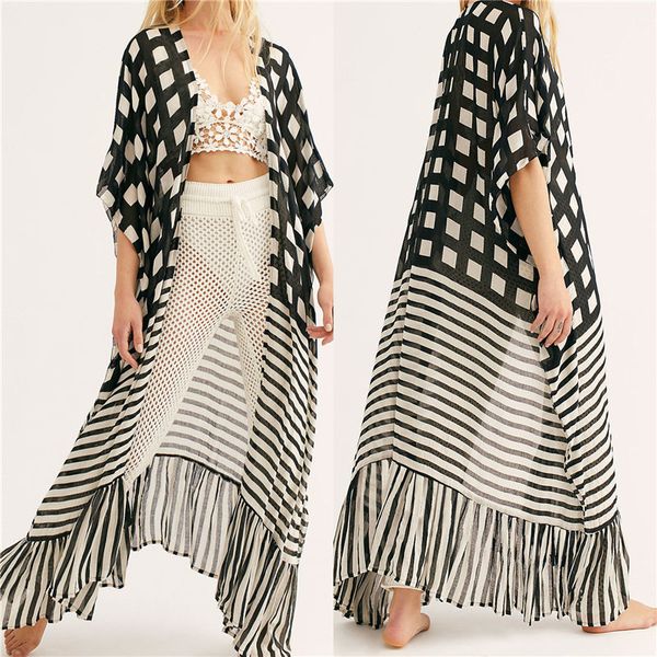 casual plaid striped patchwork printed half sleeve plus size summer beach wear long kimono cardigan women blouses n980 210416, White;black
casual plaid striped patchwork printed half sleeve plus size summer beach wear long kimono cardigan women blouses n980 210416, White;black