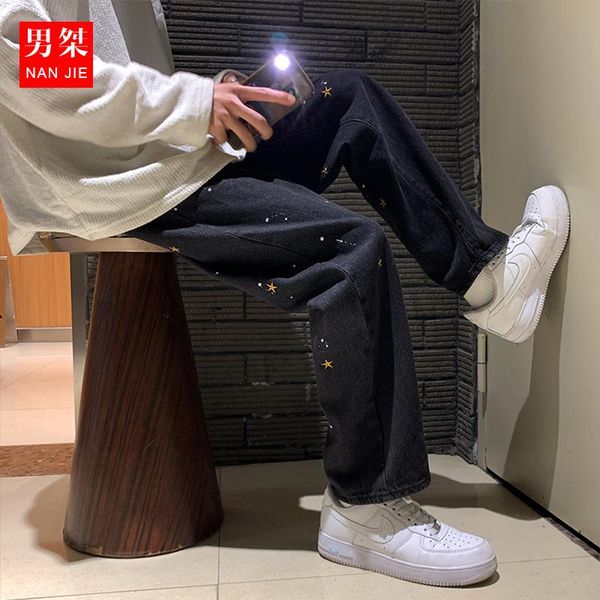 men's jeans hiphop fried street streetwear pants painted dot splash ink star embroidery straight baggy recommend, Blue
men's jeans hiphop fried street streetwear pants painted dot splash ink star embroidery straight baggy recommend, Blue