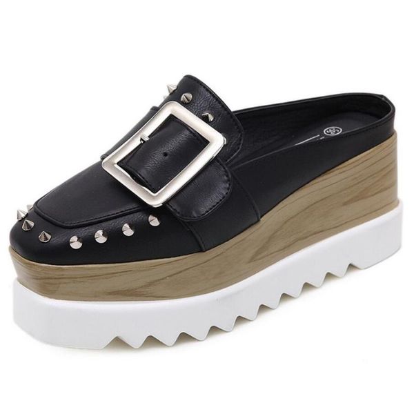 rivets platform sandals women metal buckle belt brogue shoes square toe high heel wedges slippers muffin c148, Black
rivets platform sandals women metal buckle belt brogue shoes square toe high heel wedges slippers muffin c148, Black