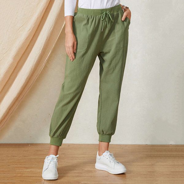spring and summer cotton hemp solid color women's casual pants with elastic b, Black;white
spring and summer cotton hemp solid color women's casual pants with elastic b, Black;white