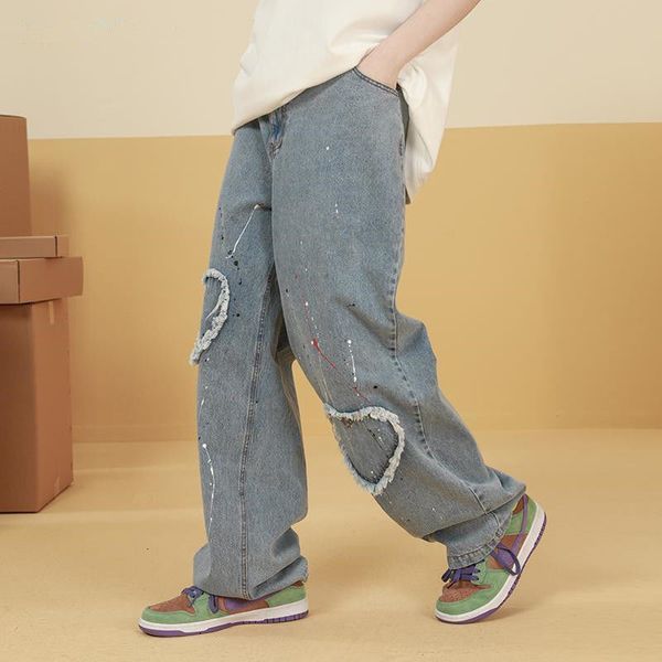 women's jeans sticker love - retro street women's wear, street jeans, hip hop ins, wide leg pants, super elastic, summer, Blue
women's jeans sticker love - retro street women's wear, street jeans, hip hop ins, wide leg pants, super elastic, summer, Blue
