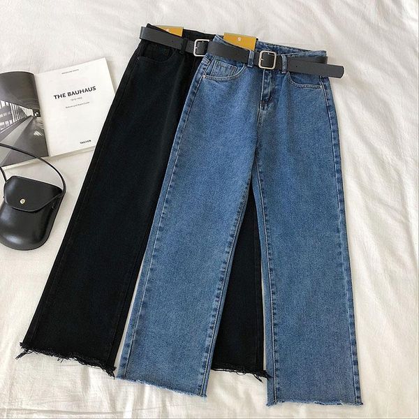 women's pants & capris 2021 autumn korean students high waist thin burrs straight jeans casual capri-pants female with waistband, Black;white
women's pants & capris 2021 autumn korean students high waist thin burrs straight jeans casual capri-pants female with waistband, Black;white