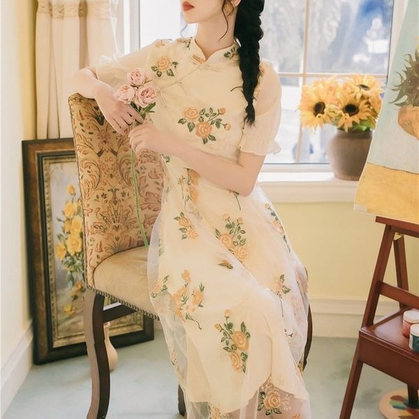 casual dresses summer autumn retro chinese style improved cheongsam camellia embroidered dress women elegant button vintage party, Black;gray
casual dresses summer autumn retro chinese style improved cheongsam camellia embroidered dress women elegant button vintage party, Black;gray