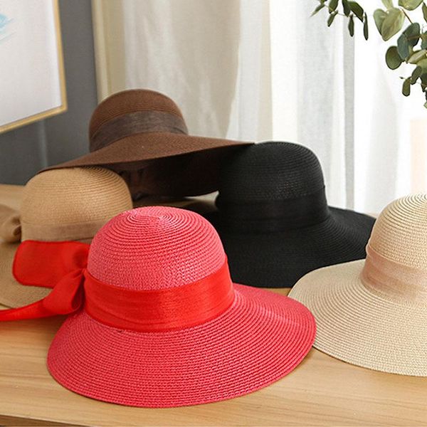 wide brim hats elegant women's summer hat big solid color bow ribbon decoration sun protection cap female beach straw, Blue;gray
wide brim hats elegant women's summer hat big solid color bow ribbon decoration sun protection cap female beach straw, Blue;gray