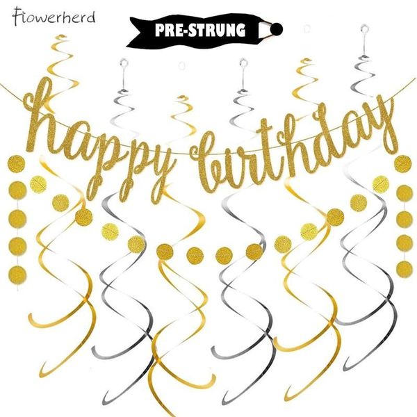 party decoration gold happy birthday banner kit with silver hanging swirls for baby shower decorations pre-strung
party decoration gold happy birthday banner kit with silver hanging swirls for baby shower decorations pre-strung