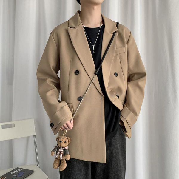 men's suits & blazers 2021 autumn design double breasted suit jacket korean trend loose couple khaki black oversize coat, White;black
men's suits & blazers 2021 autumn design double breasted suit jacket korean trend loose couple khaki black oversize coat, White;black