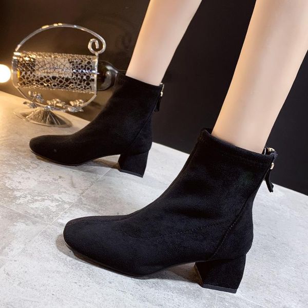 boots 2021 autumn and winter korean thick heel short square suede middle shoes fashion back zipper, Black
boots 2021 autumn and winter korean thick heel short square suede middle shoes fashion back zipper, Black