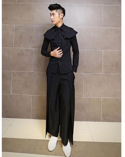 men's pants clothing plus size wide leg casual culottes lacing trousers hairstylist nightclub fashion vintage, Black
men's pants clothing plus size wide leg casual culottes lacing trousers hairstylist nightclub fashion vintage, Black