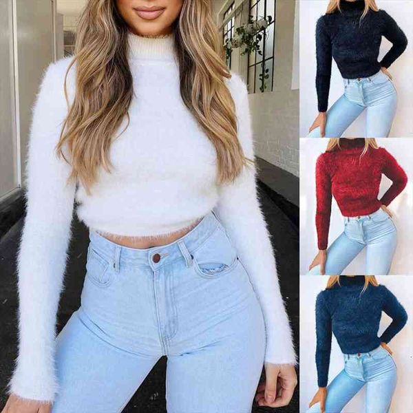 women autumn winter solid color long sleeve turtleneck plush crop sweater fall short sweater for women, White;black
women autumn winter solid color long sleeve turtleneck plush crop sweater fall short sweater for women, White;black