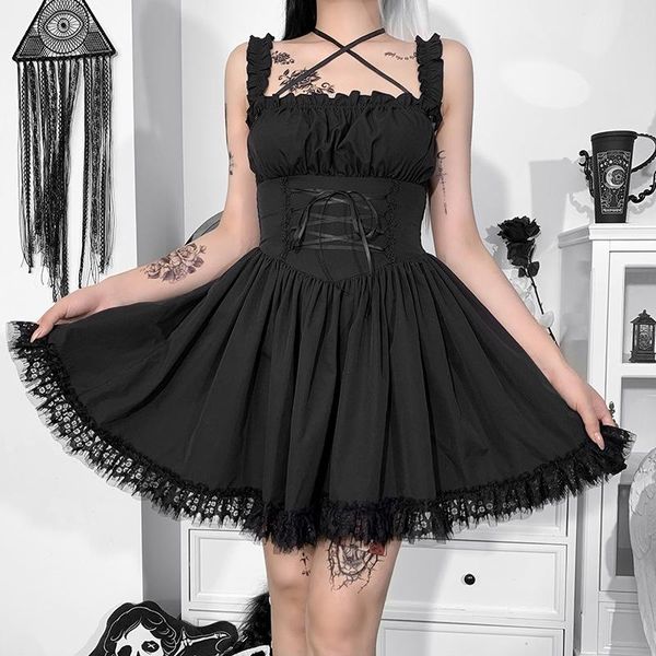 casual dresses e-girl gothic lolita a-line dress elegant black lace high waist bandage corset mini y2k fairy grunge emo alt clothes, Black;gray
casual dresses e-girl gothic lolita a-line dress elegant black lace high waist bandage corset mini y2k fairy grunge emo alt clothes, Black;gray