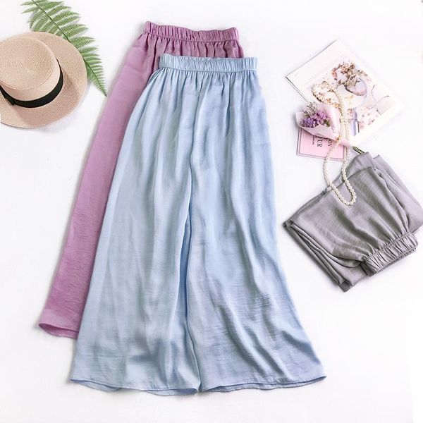 women's pants & capris fashion silk wide leg women summer casual loose elastic waist ankle length trouser, Black;white
women's pants & capris fashion silk wide leg women summer casual loose elastic waist ankle length trouser, Black;white