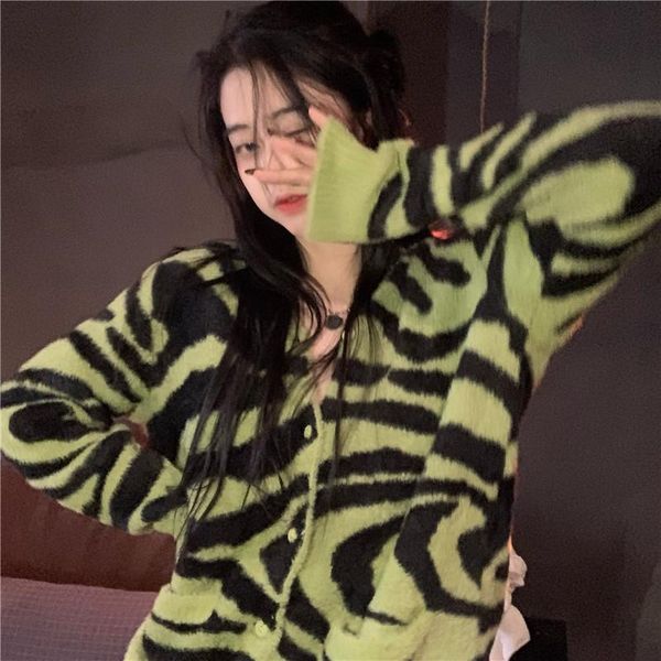 women's sweaters winter coats 2021 goblincore aesthetic korean style loose zebra light green fur cardigan thick coat striped, White;black
women's sweaters winter coats 2021 goblincore aesthetic korean style loose zebra light green fur cardigan thick coat striped, White;black