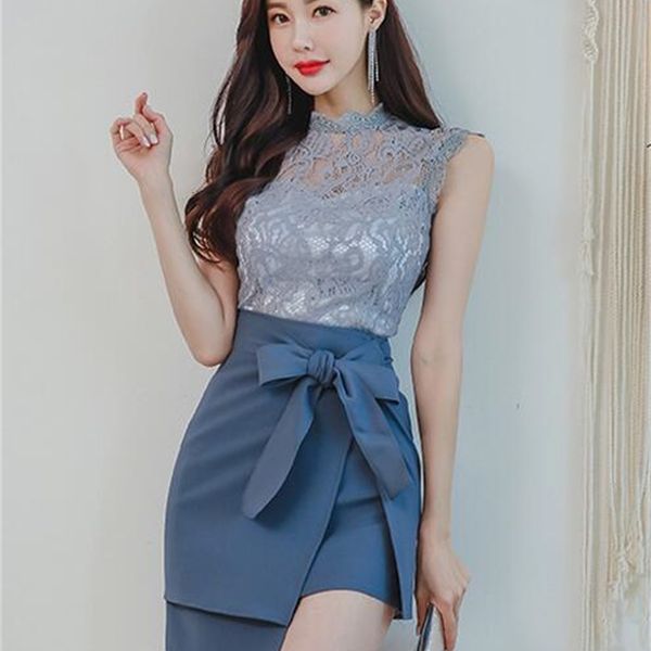 two piece dress korean version of the latest summer temperament lace openwork + tie belt waist hip skirt suit davm, White
two piece dress korean version of the latest summer temperament lace openwork + tie belt waist hip skirt suit davm, White