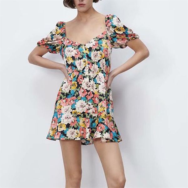 women summer print vintage mini dress za short sleeve v-neck elastic waist female fashion elegant dresses vestidos 210513, Black;gray
women summer print vintage mini dress za short sleeve v-neck elastic waist female fashion elegant dresses vestidos 210513, Black;gray