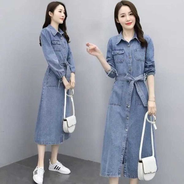 spring jeans dress denim dresses slim long sleeve with belt women casual dress 210531, Black;gray
spring jeans dress denim dresses slim long sleeve with belt women casual dress 210531, Black;gray