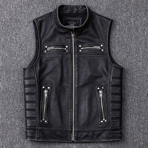 men's leather & faux fashion genuine 2021 vest men slim fit cowskin motorcycle biker vintage stand collar short coat, Black
men's leather & faux fashion genuine 2021 vest men slim fit cowskin motorcycle biker vintage stand collar short coat, Black
