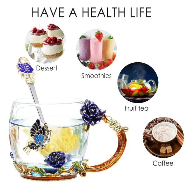 creative enamel flower glass cup tea clear with spoon cleaning cloth butterfly rose painted water cups mugs
creative enamel flower glass cup tea clear with spoon cleaning cloth butterfly rose painted water cups mugs