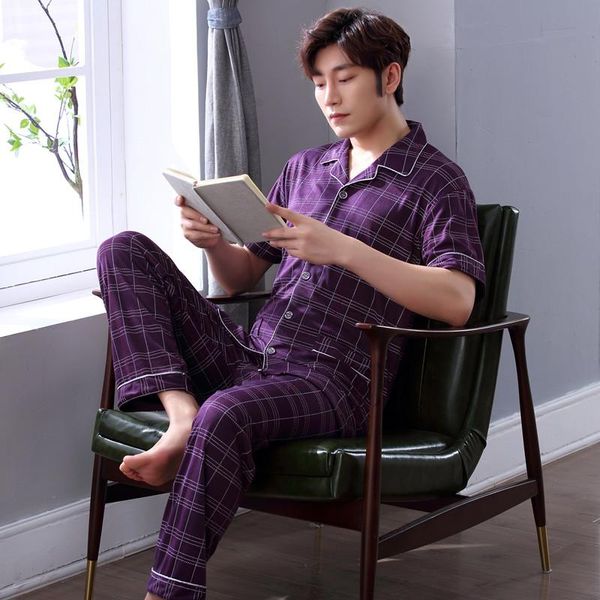 men's sleepwear soft autumn casual plaid cotton pajama sets for men short sleeve long pants pyjama male homewear lounge wear clothes, Black;brown
men's sleepwear soft autumn casual plaid cotton pajama sets for men short sleeve long pants pyjama male homewear lounge wear clothes, Black;brown