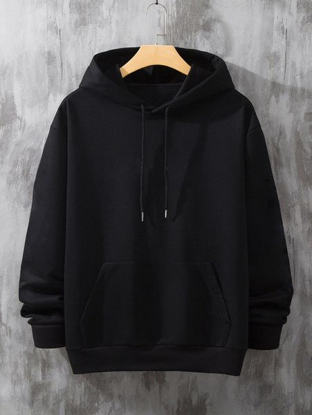 men kangaroo pocket drawstring hoodie j3oh#, Black